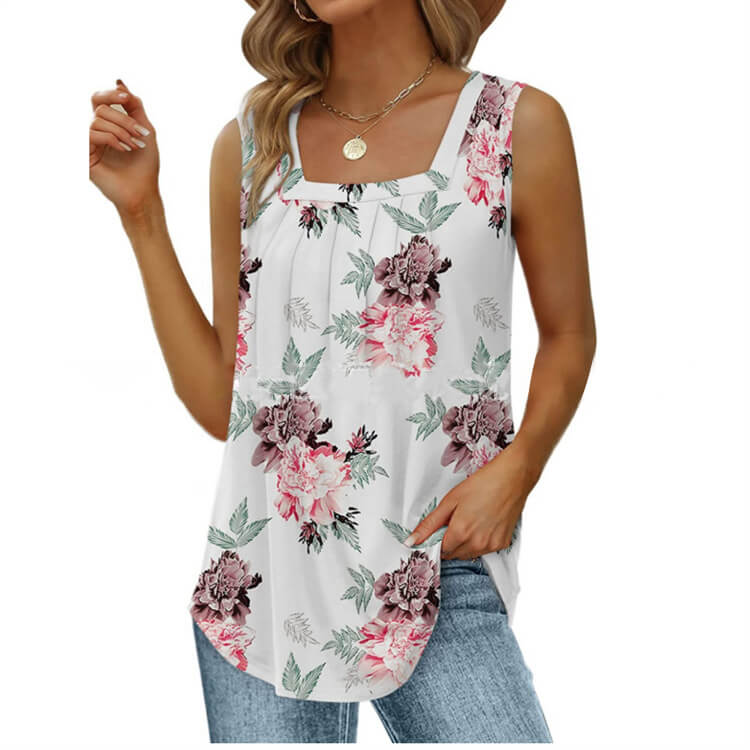 🔥50% Rabatt!🌸Blumen-Camisole mit quadratischem Ausschnitt – Boho-Stil, seitlicher Schlitz, leicht & luftig ✨