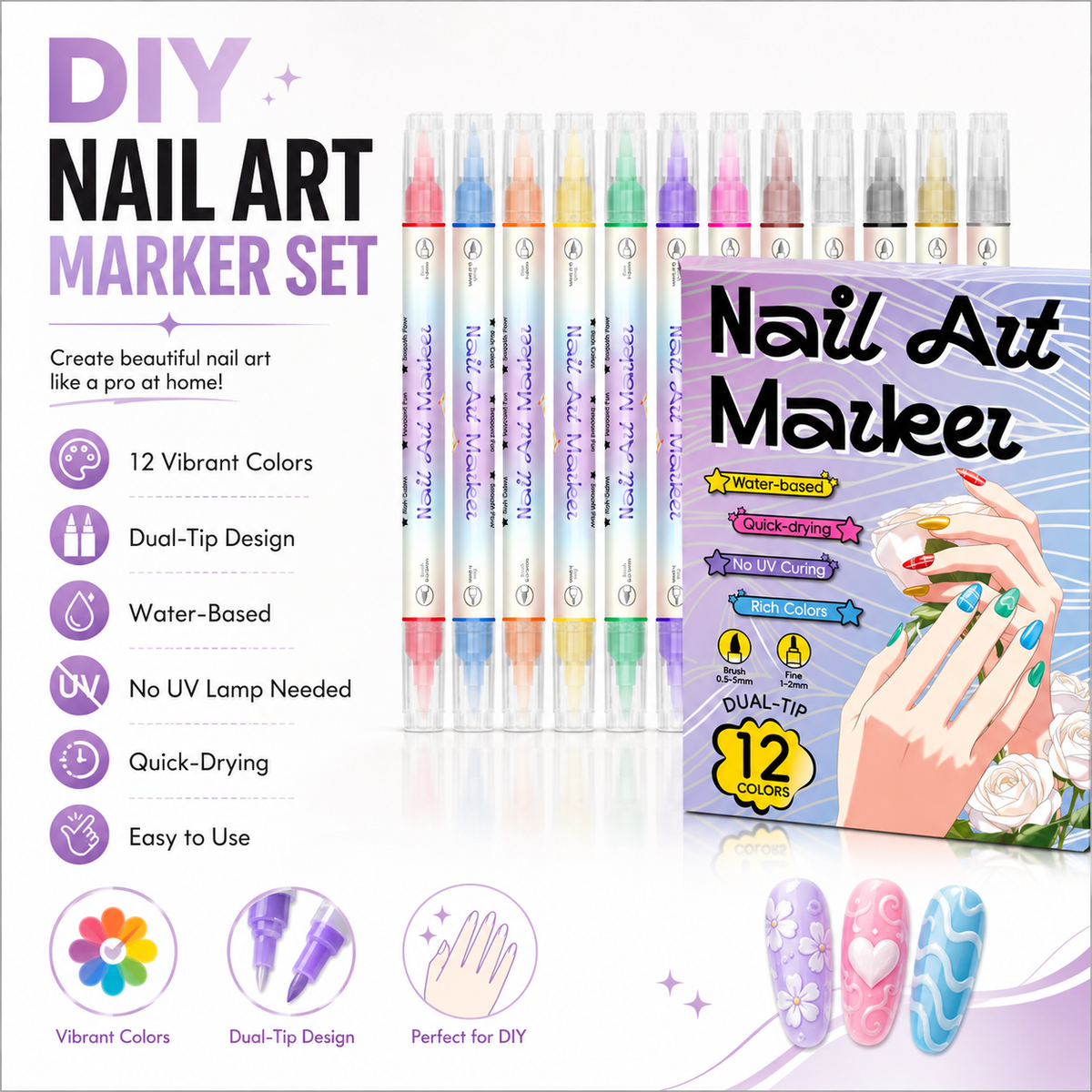 ✨ JETZT 50 % RABATT! !✨💅 24-farbige Nagelkunststifte mit zwei Spitzen – Einfache DIY-Nageldesigns2