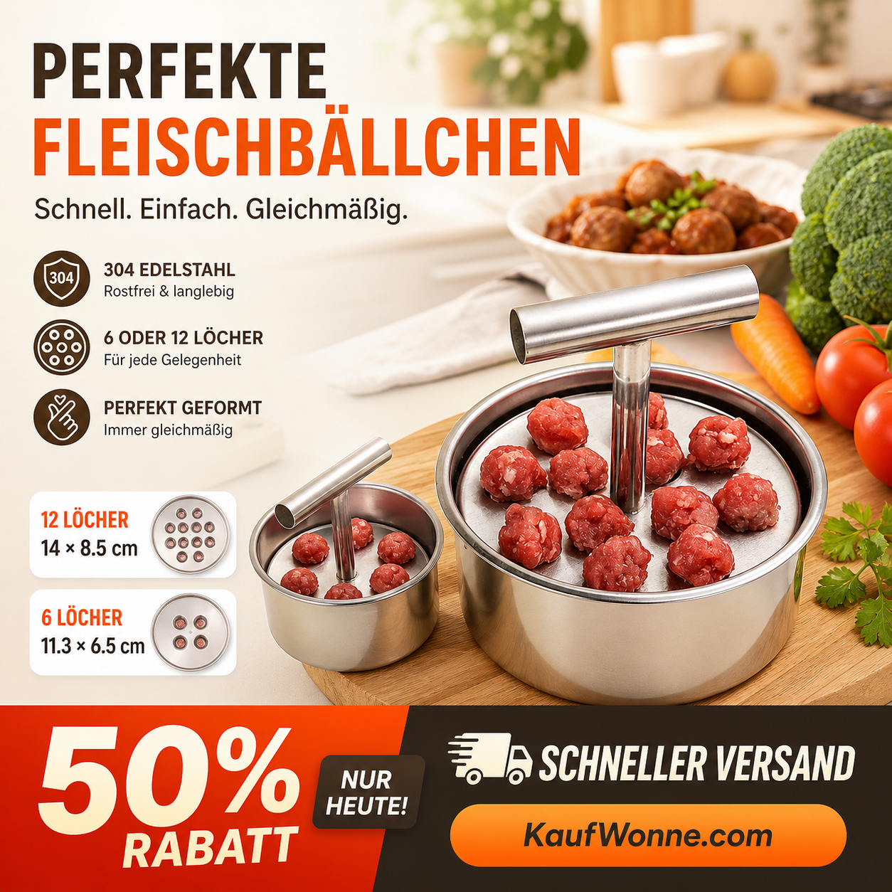 đąđą 50âŻ% RabattâŻ!! â°đĄ FleischbĂ€llchenâMaker aus lebensmittelechtem Edelstahl fĂŒr die KĂŒche