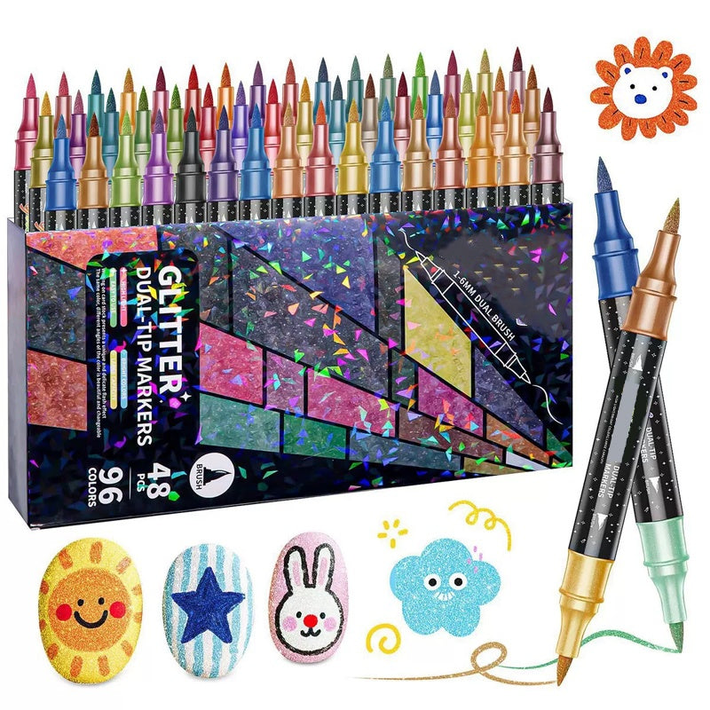 🎨 50% RABATT! ✨ 24-Farben Dual-Tip Glitzer-Marker Set – Glitter & Fine Tip, Lebendige Farben & Perfekt Für Kunst, Basteln & Handlettering 🖌️