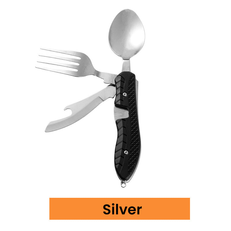 🍴 50% RABATT! 🎁 4-in-1 faltbares multifunktionales Outdoor-Besteck – Löffel, Gabel, Messer & Flaschenöffner – kompakt, leicht & ideal für Camping, Wandern oder Notfalltasche 🏕️