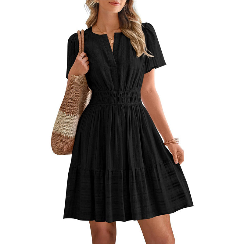 đ NUR FĂR BEGRENZTE ZEIT: 50 % RABATT! ⨠Kurzärmeliges, gestuftes Minikleid fĂźr Damen â luftig, verspielt, perfekt fĂźr den Sommer đ