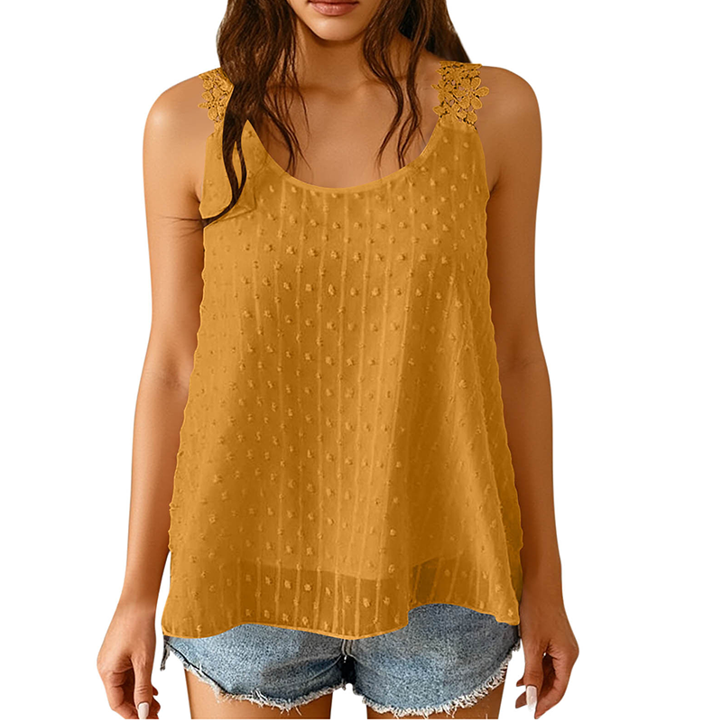 đ⨠50% RABATT â NUR FĂR KURZE ZEIT! Elegantes Tanktop mit Spitzen-Trägern und Punktmuster â Lässig, feminin & perfekt fĂźr Sommer & Alltag â¨