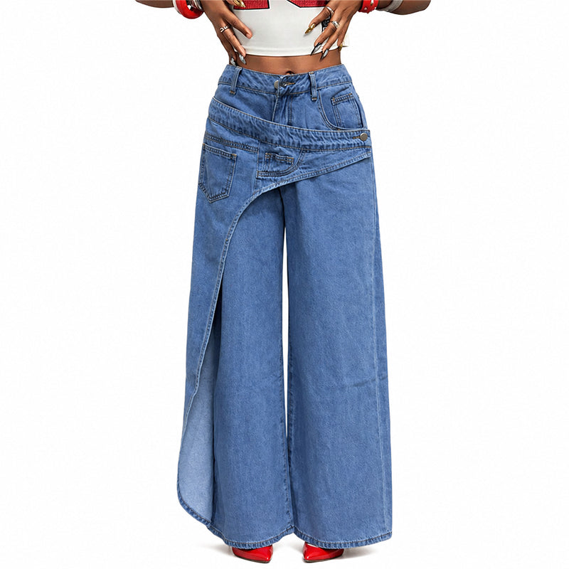 đ 50% RABATT! â Damen asymmetrische Weitbein-Jeans â Moderne Passform, bequem & vielseitig â Ideal fĂźr Alltag & trendige Looks â¨