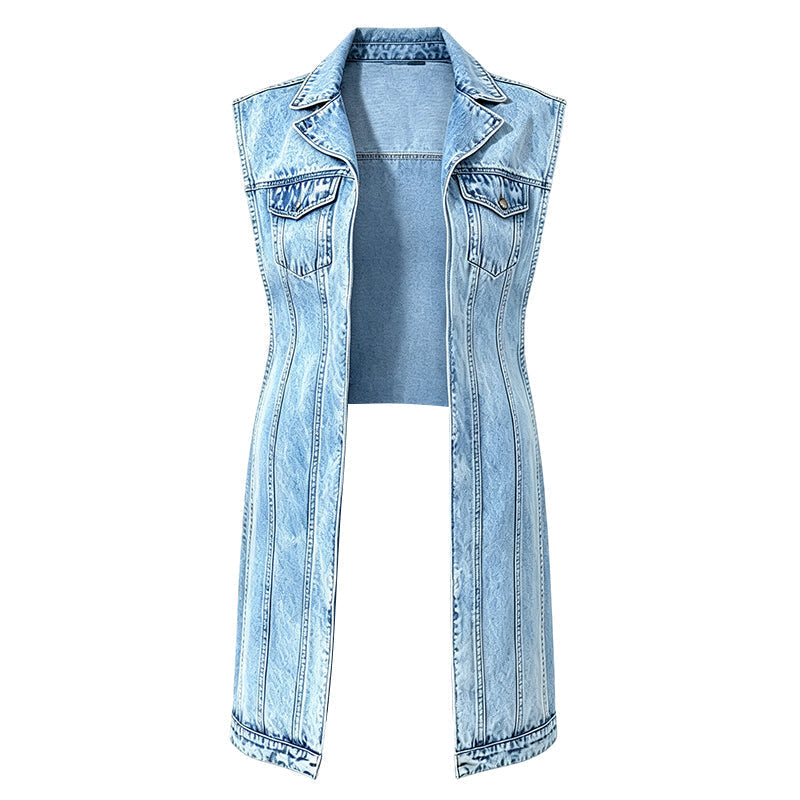 💥50 % RABATT !!🤠Damen-Jeanswestenkleid – ärmellos, mit hohem Schlitz, lange Weste im Streetwear-Stil