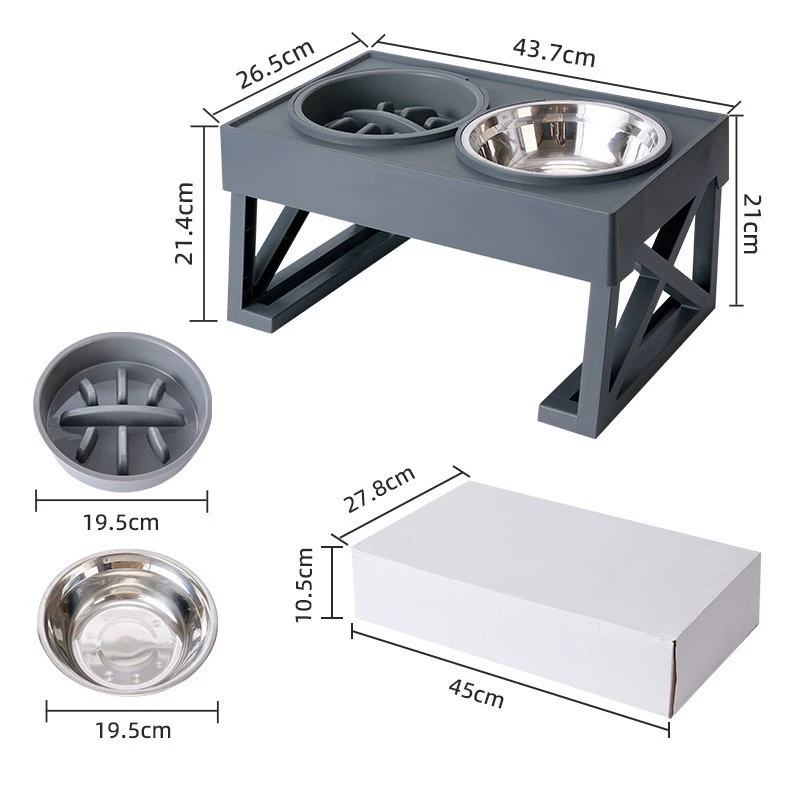 Erhöhte Hundenäpfe mit Slow-Feeder & Edelstahlnäpfen