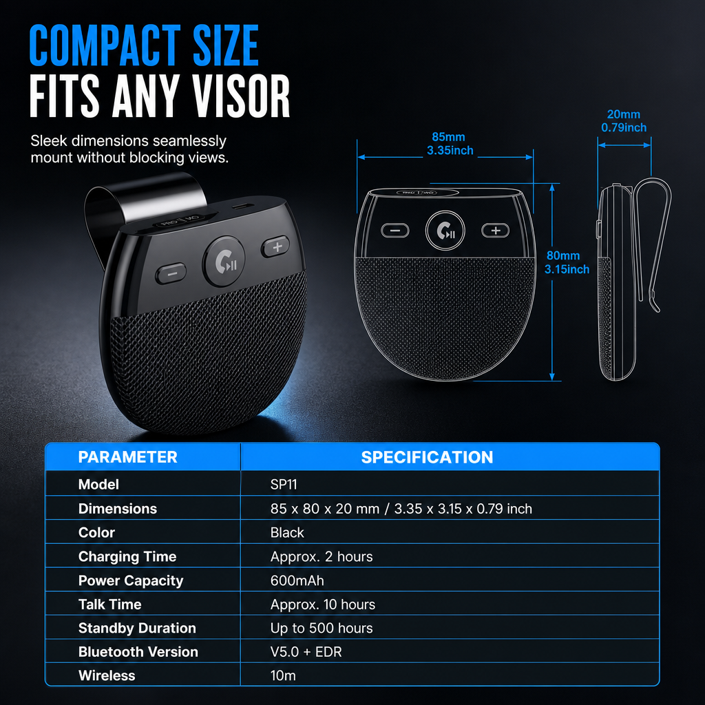 🚗 50% RABATT! SP11 Bluetooth-Freisprecheinrichtung für Auto-Sonnenblende – vibrationsaktivierte Einschaltung & A2DP