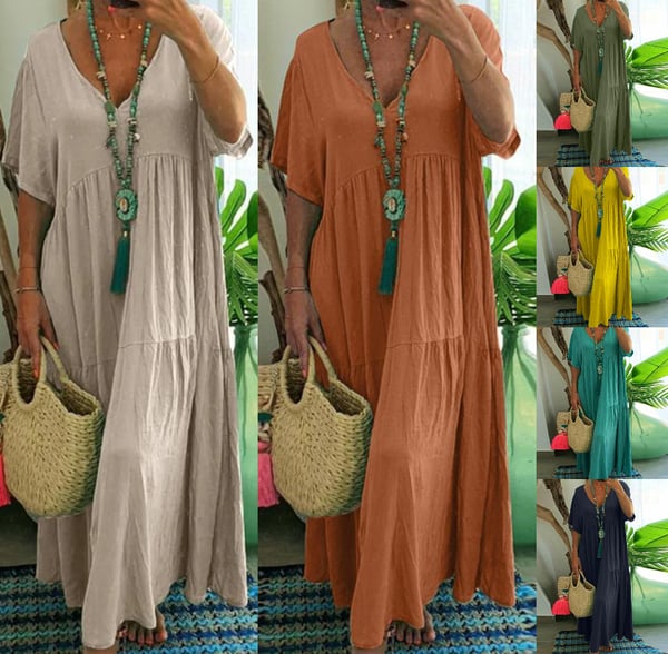 👗🌿 Lässiges langes Damenkleid mit kurzen Ärmeln – luftig, bequem & sommerlich, jetzt −50%