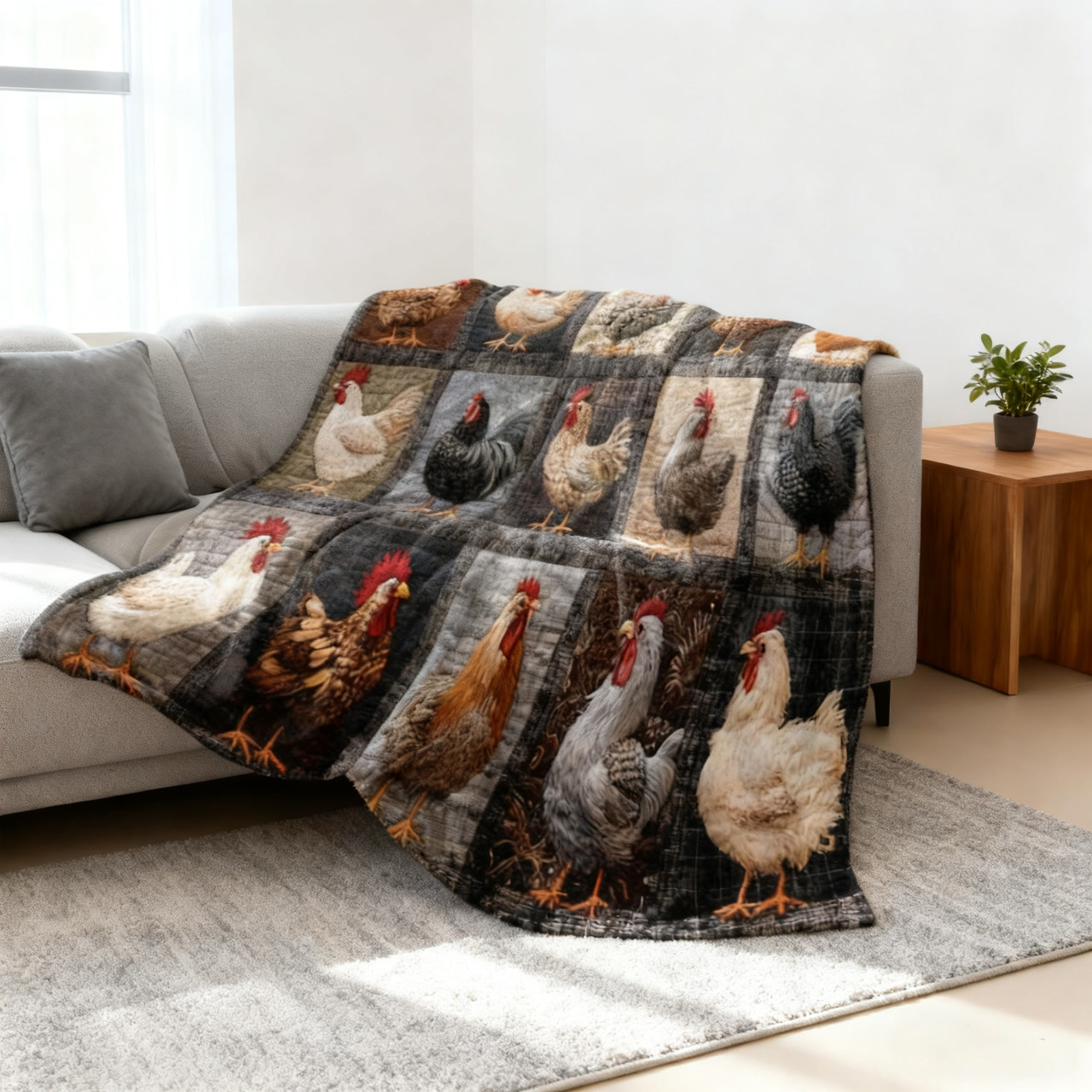 🐔 50% RABATT! 🛋️ Vintage Flanelldecke mit Hühnermuster – Weich, kuschelig & charmant – Ideal für Sofa, Bett & gemütliche Stunden ✨