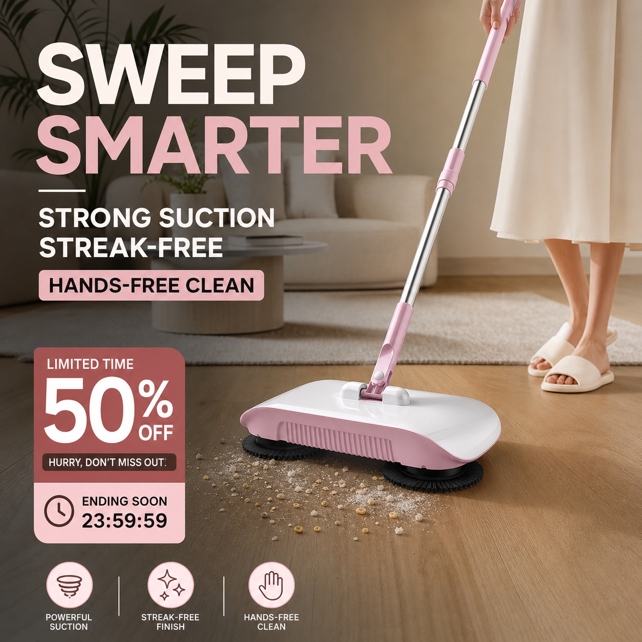 🤖🧹 Smart-Roboterstaubsauger mit Wisch- & Kehrfunktion – für Hartböden, leicht & vielseitig, jetzt −50%