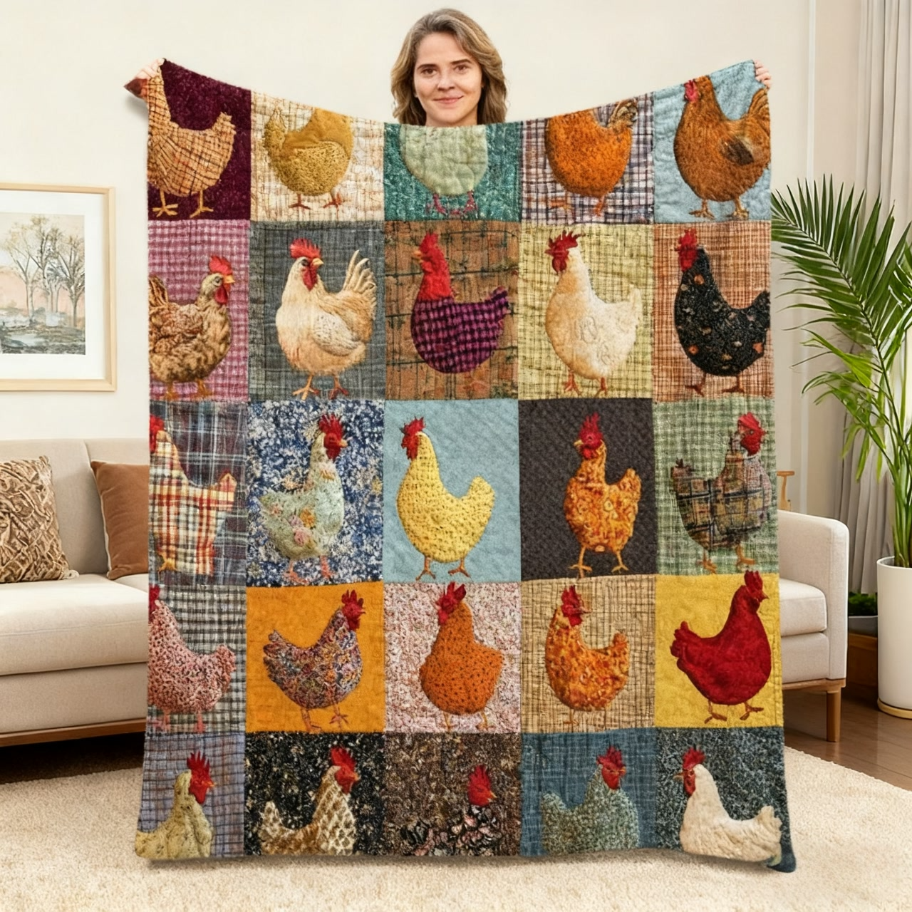 🐔 50% RABATT! 🛋️ Vintage Flanelldecke mit Hühnermuster – Weich, kuschelig & charmant – Ideal für Sofa, Bett & gemütliche Stunden ✨