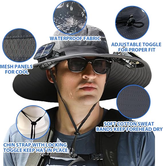 🧢 Solarenergie-Hut mit Ventilator – abnehmbarer, wiederaufladbarer Lüfter, großer Schirm, ideal für Wandern, Angeln & Outdoor ☀️