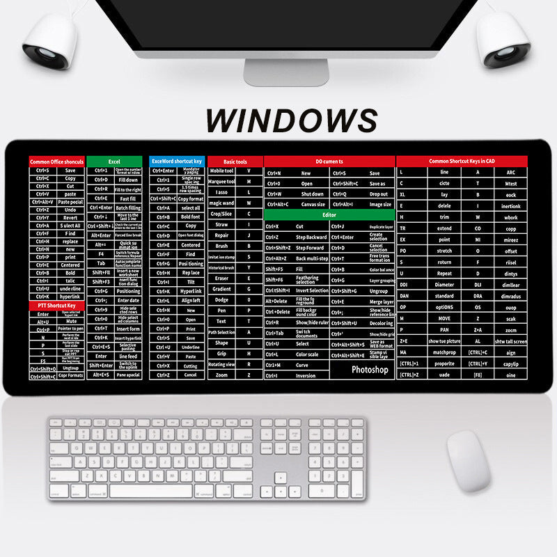 ⌨️Quick Key Super Large Anti-Slip Keyboard Pad – mit Office-Software-Shortcut-Mustern👨‍💻👩‍💻
