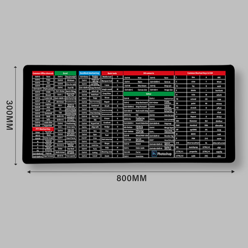 ⌨️Quick Key Super Large Anti-Slip Keyboard Pad – mit Office-Software-Shortcut-Mustern👨‍💻👩‍💻