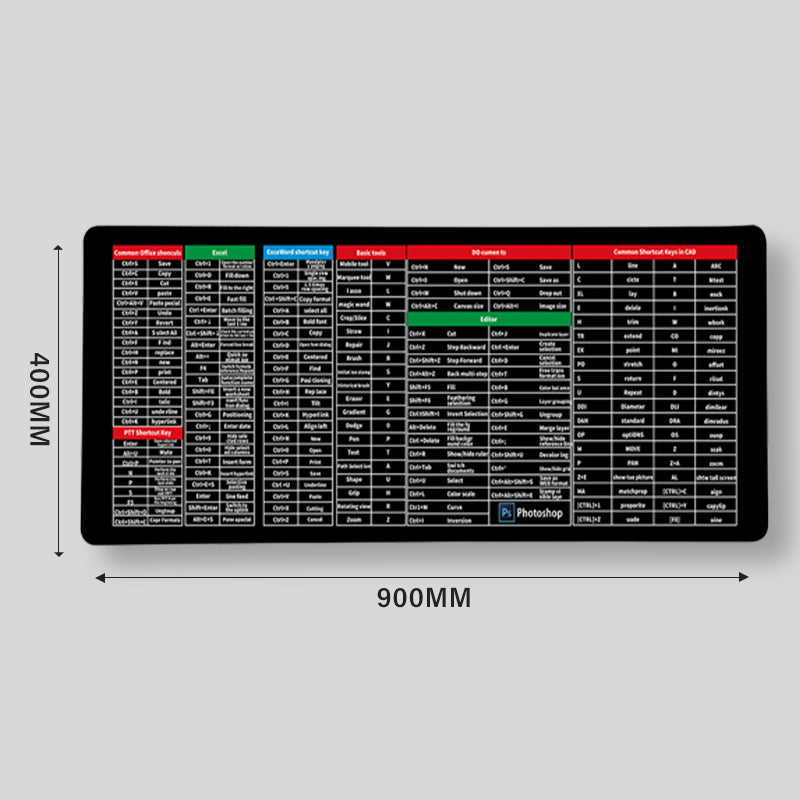 ⌨️Quick Key Super Large Anti-Slip Keyboard Pad – mit Office-Software-Shortcut-Mustern👨‍💻👩‍💻