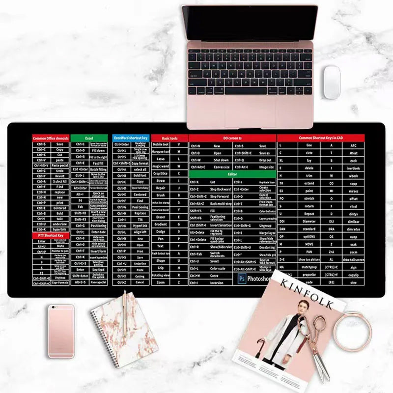 ⌨️Quick Key Super Large Anti-Slip Keyboard Pad – mit Office-Software-Shortcut-Mustern👨‍💻👩‍💻
