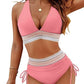💥50% RABATT!🩱Patchwork-Bikini mit V-Ausschnitt, 2-teiliges Set