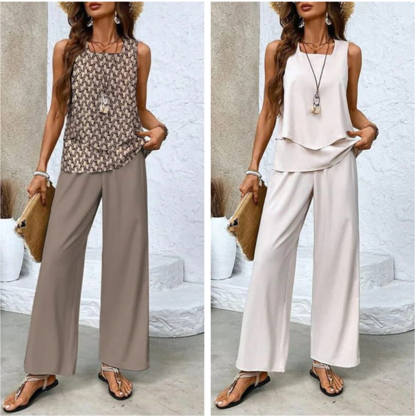 🔥50% RABATT🌺Modische Zweiteilige Damen-Outfits mit bedrucktem ärmellosen Oberteil & Hose