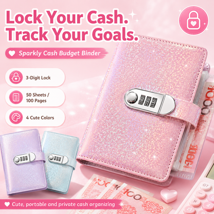 ✨ SparkleLock-Sparordner mit 3-stelligem Zahlenschloss – 100-seitiger Budget-Organizer zum Einstecken von Bargeld für Spar-Challenges, Geldziele und Geschenke 💖