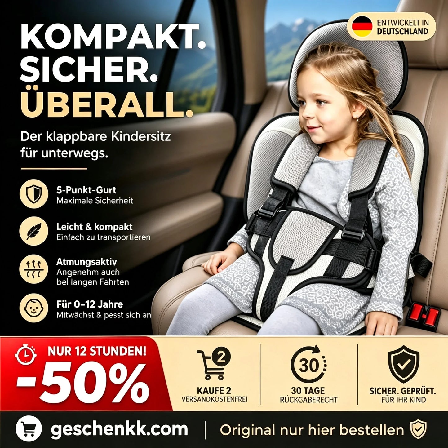 🔥50% Rabatt!💥Kindersitz fürs Auto – Faltbar, sicher, überall dabei!🧒5-Punkt-Gurt, atmungsaktiv, für 0–12 Jahre⚡
