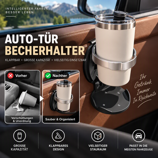 📢📢50% RABATT !!⏰Multifunktionaler klappbarer Autotür-Becherhalter, Aufbewahrungsregal für Getränke und Wasserflaschen mit großem Durchmesser