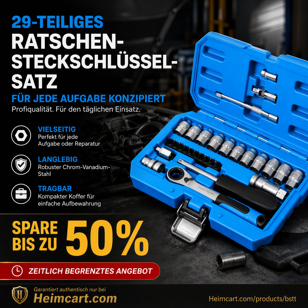 📢📢50% RABATT !!⏰29-teiliges Ratschen-Steckschlüssel-Set – Chrom-Vanadium-Stahl, 11 Stecknüsse & 10 Bits. Perfekt für Autoreparaturen & DIY 🛠️✨