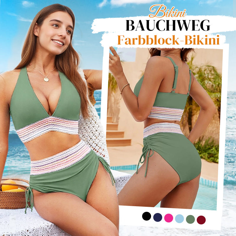 💥50% RABATT!🩱Patchwork-Bikini mit V-Ausschnitt, 2-teiliges Set