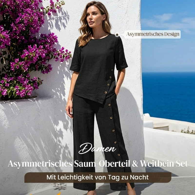 🌸Große Preisreduzierung🌸 Asymmetrisches Top mit weiter Hose – Zweiteiliges Damen-Outfit für Beruf und Freizeit