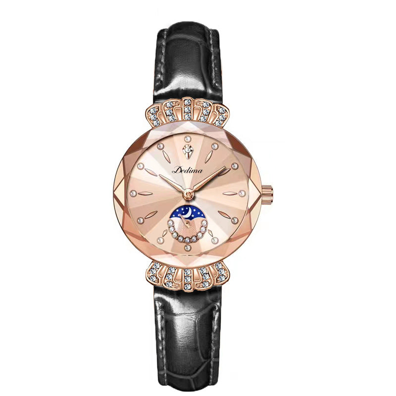 📢📢50 % RABATT !! ⏰Modische Damenuhr mit synthetischem Diamant und Mond, Sternmuster