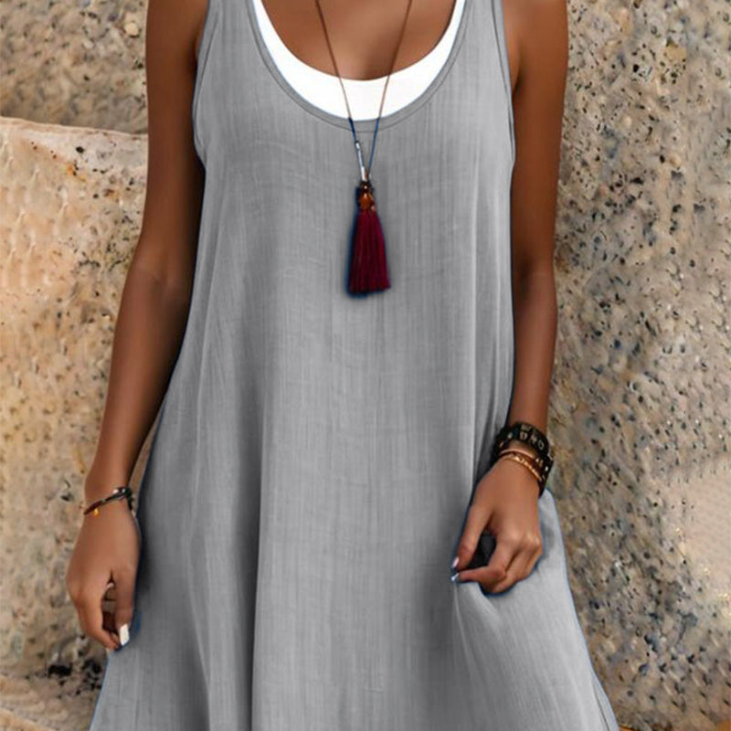 🔔 Letzte 100 Stück – solange der Vorrat reicht! Lässiges, lockeres, ärmelloses Tanktop-Kleid in Layering-Optik für Damen