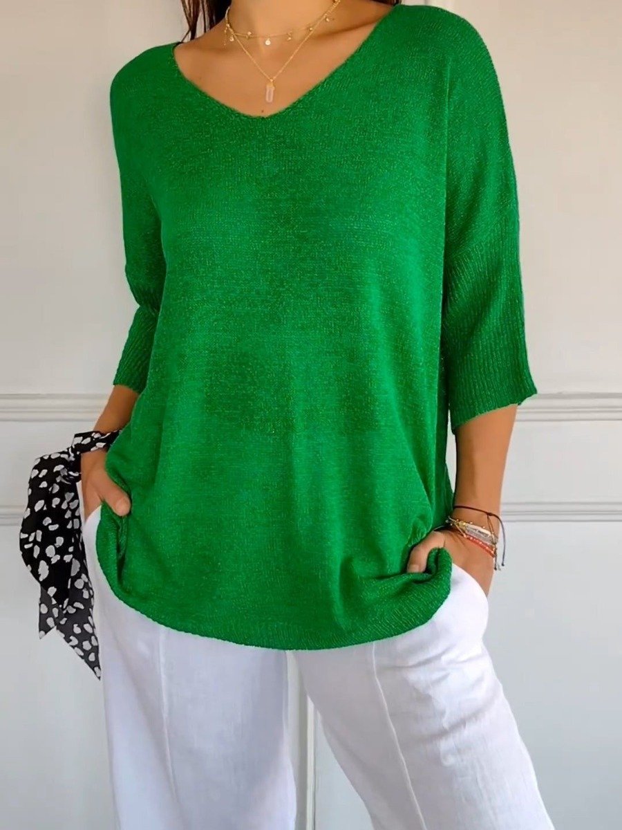 📢📢50 % Rabatt!! ⏰ Unifarbenes gestricktes Top mit V-Ausschnitt