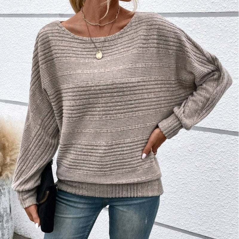 ⏰Weiches, einfarbiges Pullover-Langarmoberteil mit Fledermausärmeln für Damen