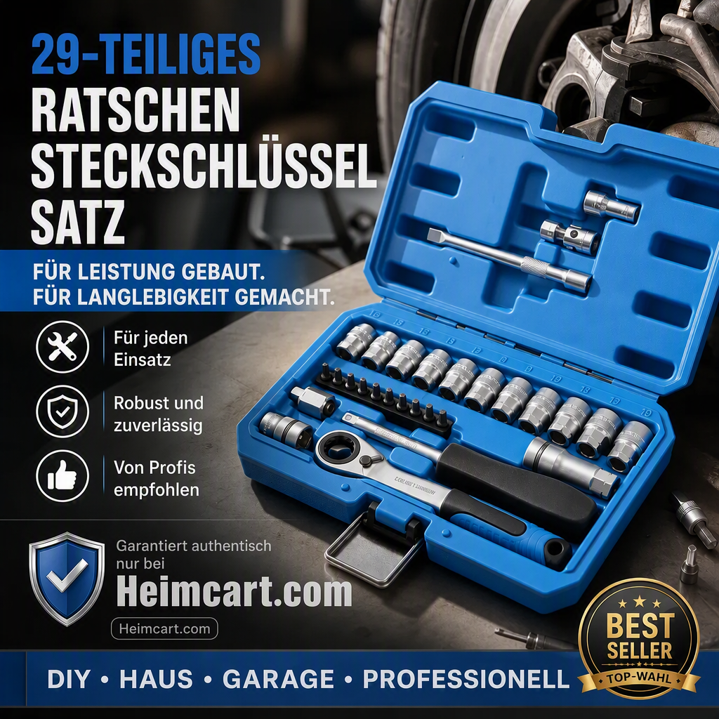 📢📢50% RABATT !!⏰29-teiliges Ratschen-Steckschlüssel-Set – Chrom-Vanadium-Stahl, 11 Stecknüsse & 10 Bits. Perfekt für Autoreparaturen & DIY 🛠️✨