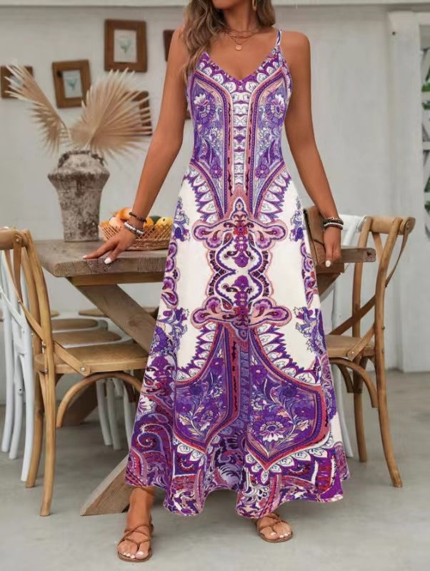 👗JETZT 50 % RABATT!💃Maxikleid für Damen mit Retro-Print und V-Ausschnit✨