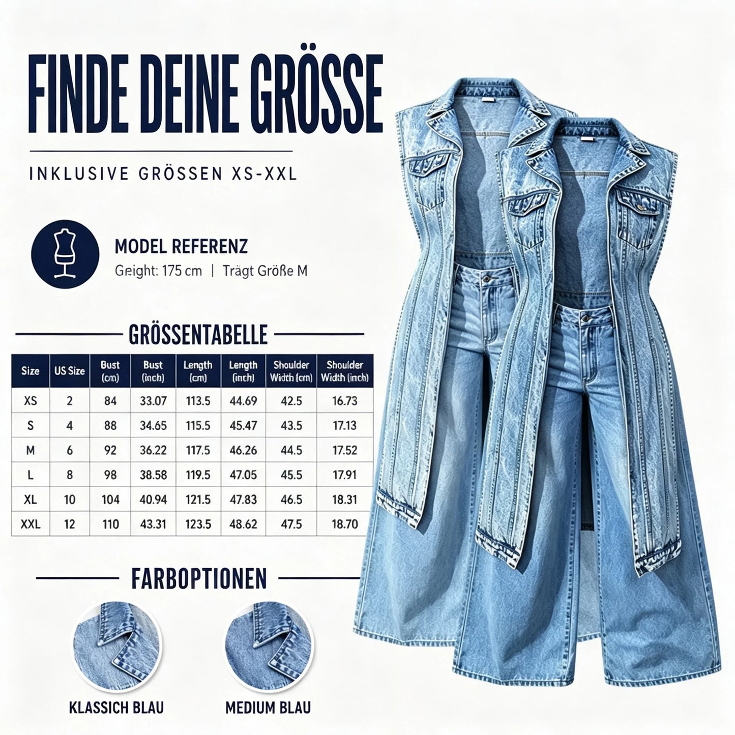 💥50 % RABATT !!🤠Damen-Jeanswestenkleid – ärmellos, mit hohem Schlitz, lange Weste im Streetwear-Stil