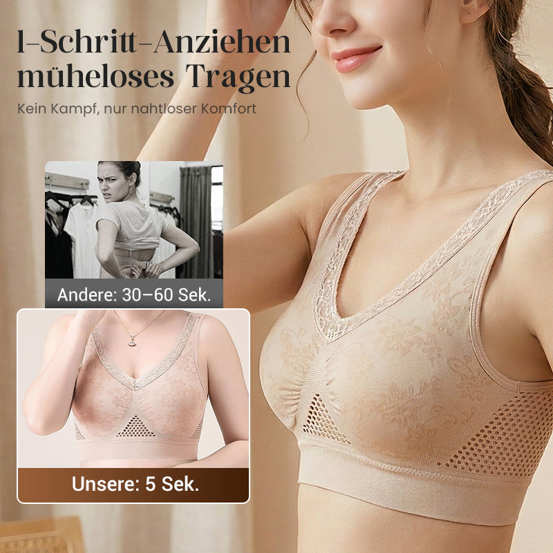 🏆Heißer Verkauf – 50% Rabatt✨Hochstützender, drahtloser Spitzen-BH – Netzrücken für Belüftung