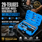 📢📢50% RABATT !!⏰29-teiliges Ratschen-Steckschlüssel-Set – Chrom-Vanadium-Stahl, 11 Stecknüsse & 10 Bits. Perfekt für Autoreparaturen & DIY 🛠️✨