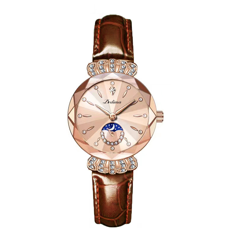 📢📢50 % RABATT !! ⏰Modische Damenuhr mit synthetischem Diamant und Mond, Sternmuster