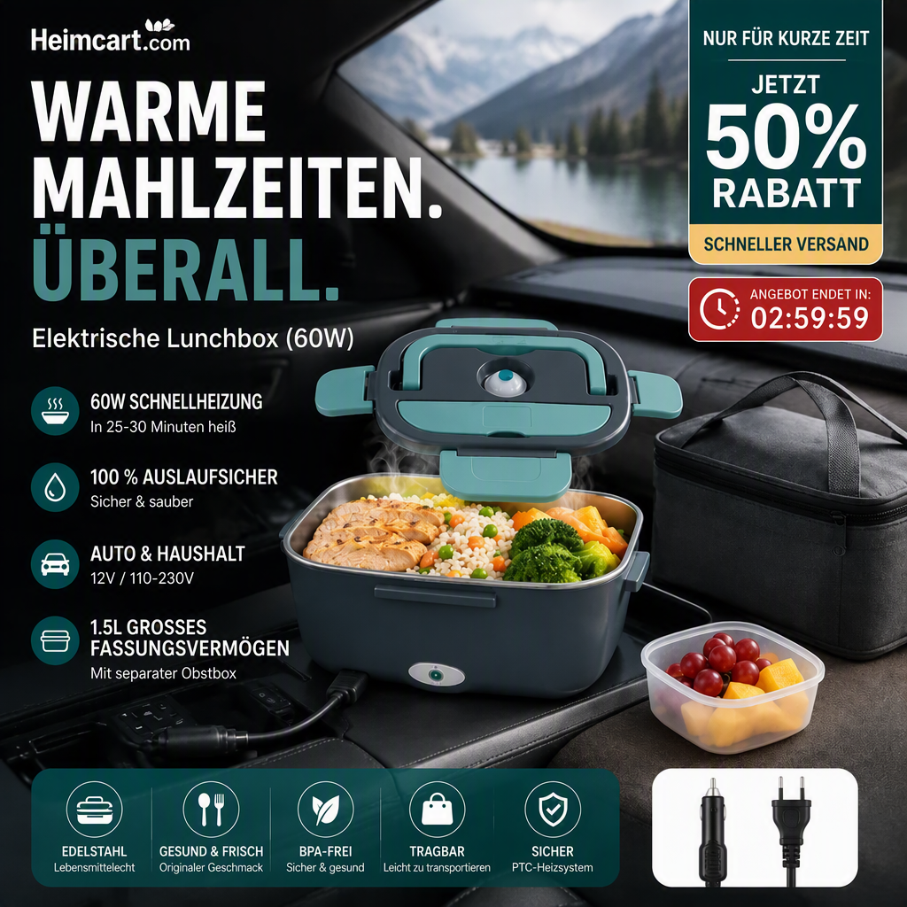 🍱 50% RABATT! 🔥 Tragbare Heiz-Lunchbox mit Edelstahl-Einsatz – Trockene Erwärmung, 12V/220V & doppelte Spannung – Ideal für Auto, Büro & Reisen ⚡