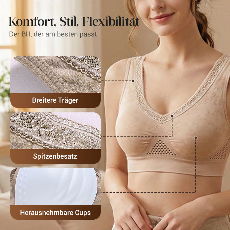 🏆Heißer Verkauf – 50% Rabatt✨Hochstützender, drahtloser Spitzen-BH – Netzrücken für Belüftung