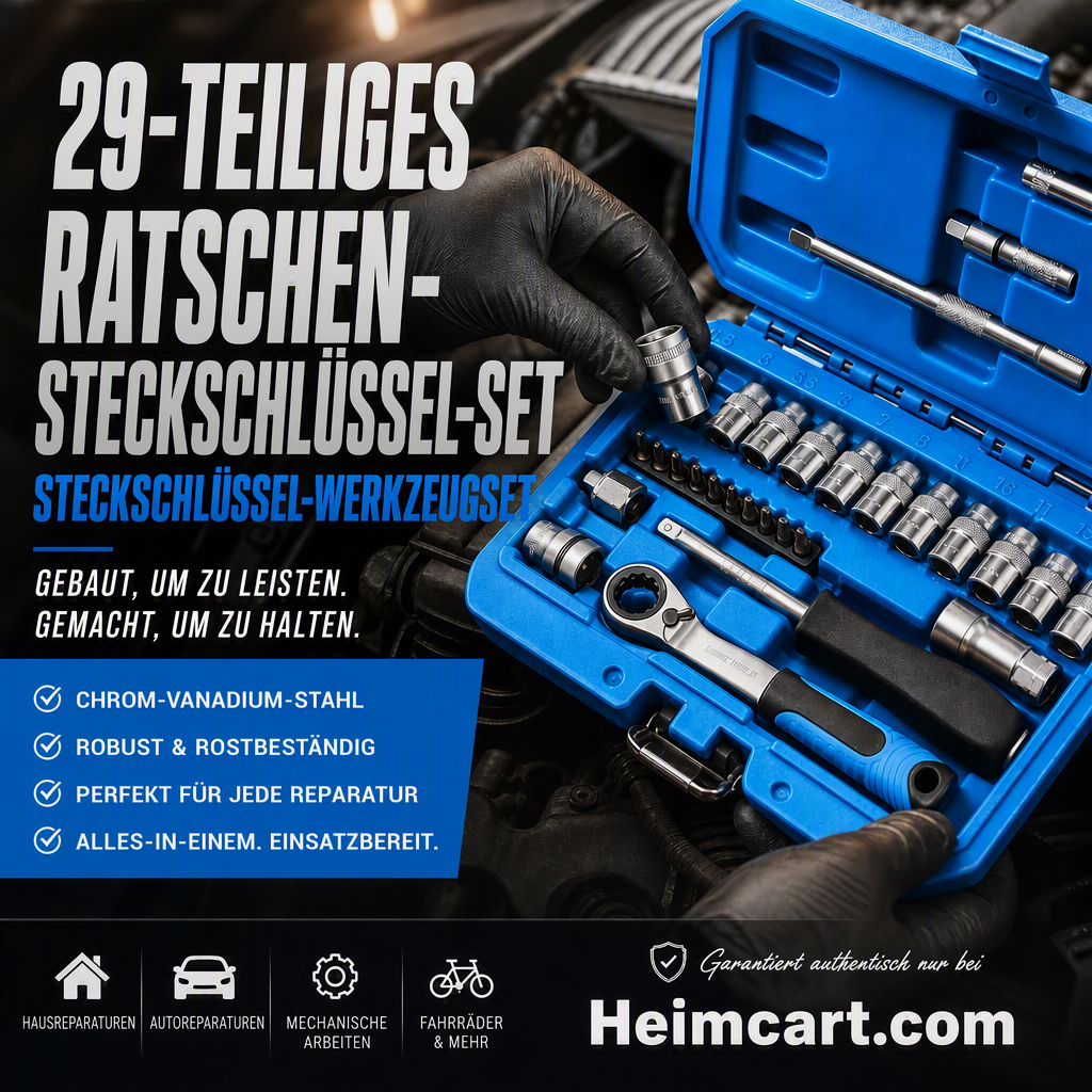 📢📢50% RABATT !!⏰29-teiliges Ratschen-Steckschlüssel-Set – Chrom-Vanadium-Stahl, 11 Stecknüsse & 10 Bits. Perfekt für Autoreparaturen & DIY 🛠️✨