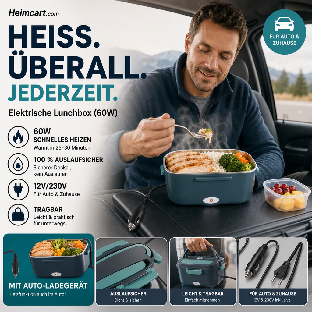 🍱 50% RABATT! 🔥 Tragbare Heiz-Lunchbox mit Edelstahl-Einsatz – Trockene Erwärmung, 12V/220V & doppelte Spannung – Ideal für Auto, Büro & Reisen ⚡