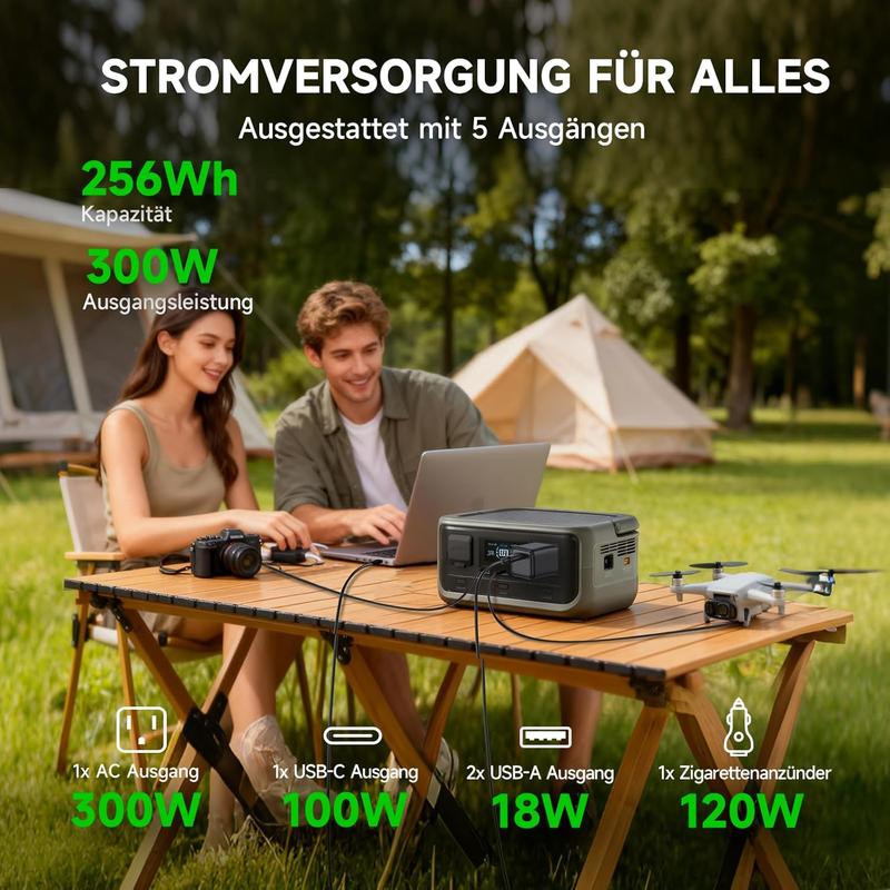 🔋 60% RABATT! ⚡ Tragbare Powerstation 256Wh LiFePO4 – 300W (Max 600W), <20ms USV – 100W USB-C, 3000 Zyklen – ideal für Camping, Reisen oder Notfälle 🏕️🔌✨