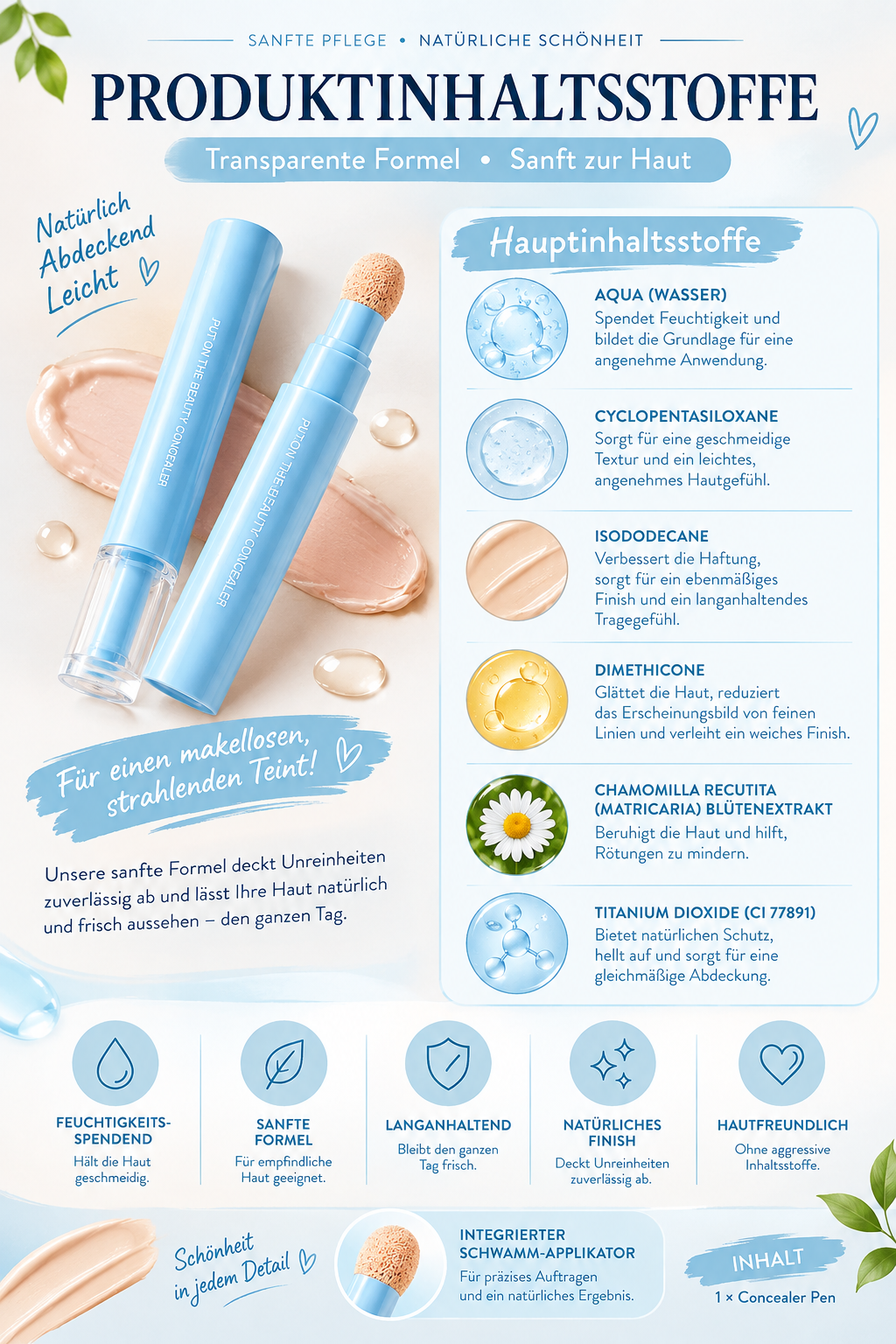 🎁 1+1 GRATIS✨ Concealer Stift & Creme – deckt Augenringe, Pickel & Flecken ab, spendet Feuchtigkeit & verblendet nahtlos