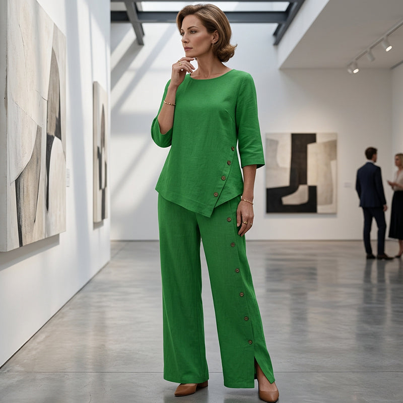 🌸Große Preisreduzierung🌸 Asymmetrisches Top mit weiter Hose – Zweiteiliges Damen-Outfit für Beruf und Freizeit