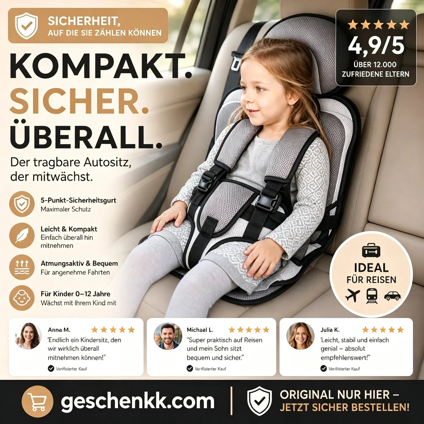 🔥50% Rabatt!💥Kindersitz fürs Auto – Faltbar, sicher, überall dabei!🧒5-Punkt-Gurt, atmungsaktiv, für 0–12 Jahre⚡