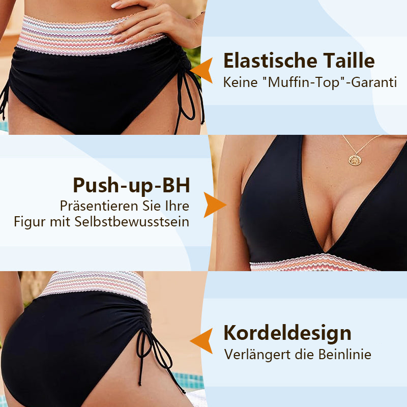 💥50% RABATT!🩱Patchwork-Bikini mit V-Ausschnitt, 2-teiliges Set