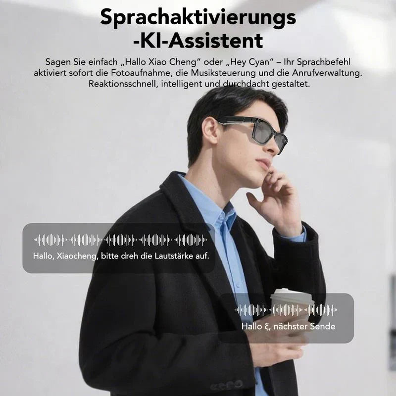 AI AR Smart Glasses, Erste KI-Brille mit ChatGPT & Gemini Support, Ultra-leicht 49g, Echtzeit-Übersetzung & Navigation, Meeting-Notizen, 10 Min. Videoaufnahme für Content Creator