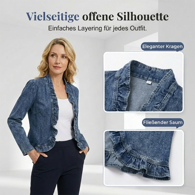 🔥 LIMITIERTE AKTION: -50% ✨ Damen-Jeansjacke mit Rüschen – leichter Luxus-Look für jeden Tag 💫