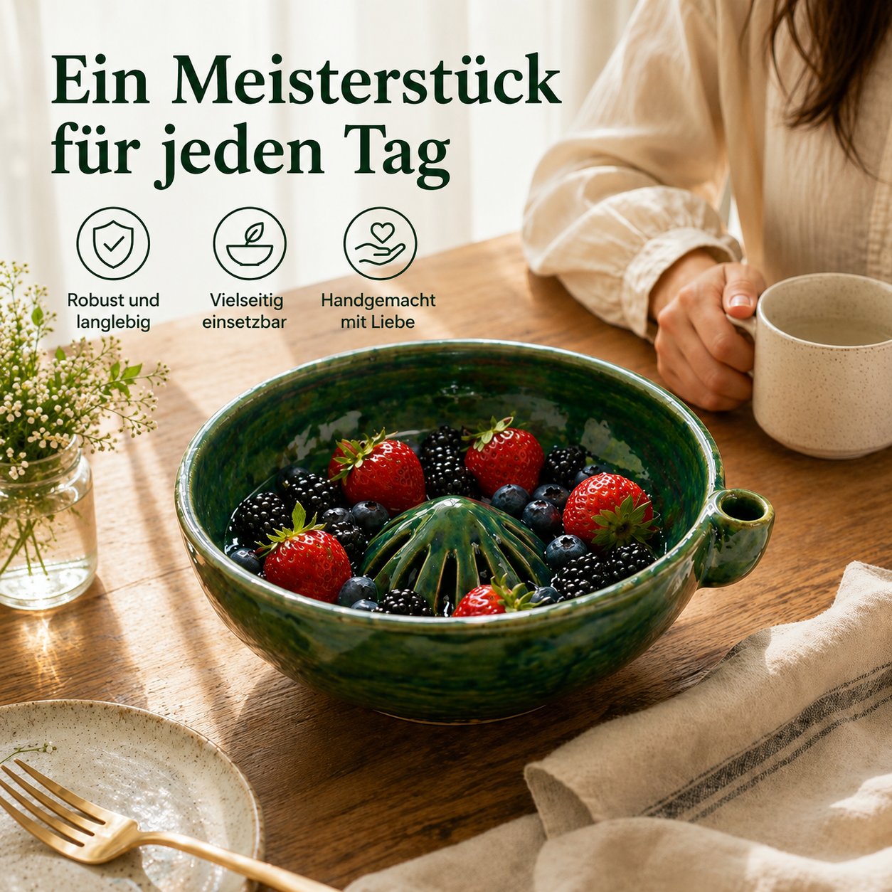 🍓🌀 Handgefertigte Keramikschale mit Beerenmuster – originell, raffiniert & alltagstauglich